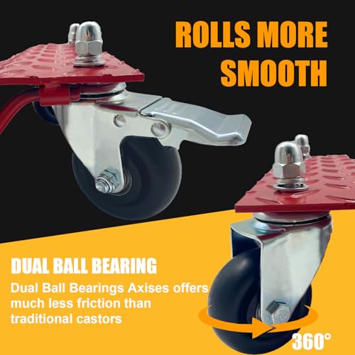 Image of Set of 2 Car Tire Wheel Dolly Furniture Lifters - Heavy Duty Under Vehicle Tire Skates Motorcycle Jack and Moving Dollies with Wheels 3000lbs Capacity Black (Red, 2 Dollies)