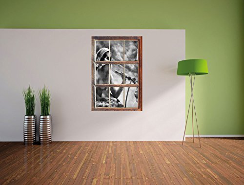 Stil.Zeit Monocrome, Schöne Frau mit Shisha im Nebel Fenster im 3D-Look, Wand- oder Türaufkleber Format: 92x62cm… – Bild 4