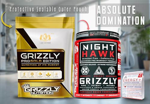 Image of Grizzly Nutrition Night Hawk No Caffeine Pre Workout Powder, Stimulant-Free Energy, Focus & Muscle Pump with L-Citrulline, Creatine, 460g Pack, Kiwi Crush, with 30g Energy Caffeine Pack