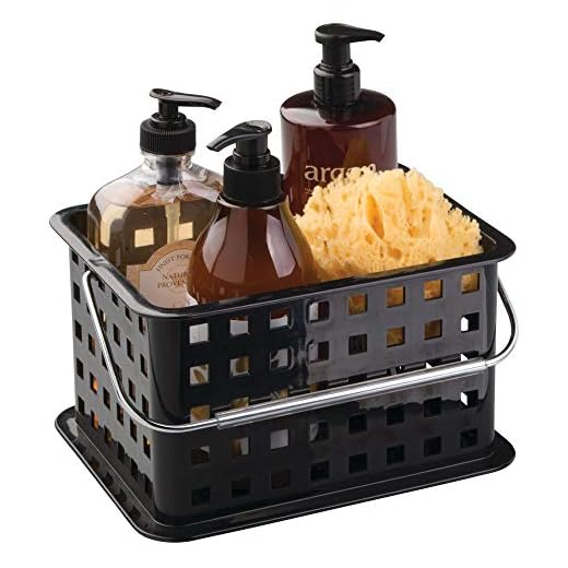 iDesign Cesta de chuveiro de armazenamento de plástico para spa com alça para banheiro, saúde, cosméticos, artigos de cabelo e produtos de beleza - 13,5 cm x 22,4 cm x 17,5 cm - Preto