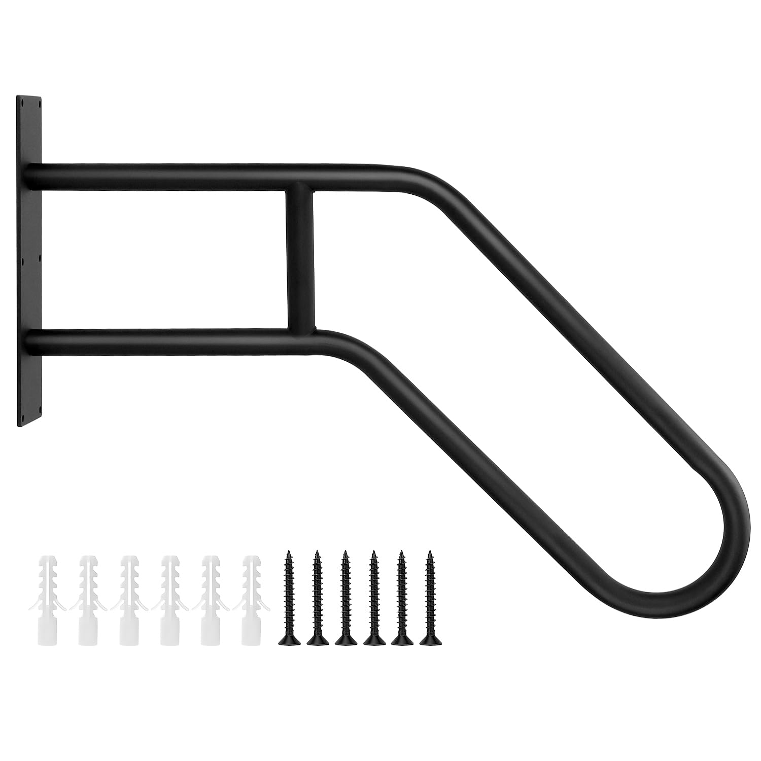 QWORK® Barandillas de seguridad para exteriores de 66 cm, barandillas para 1-3 pasos, manija de seguridad en forma de U, para jardines, hoteles, escuelas, entrada de porches, negro