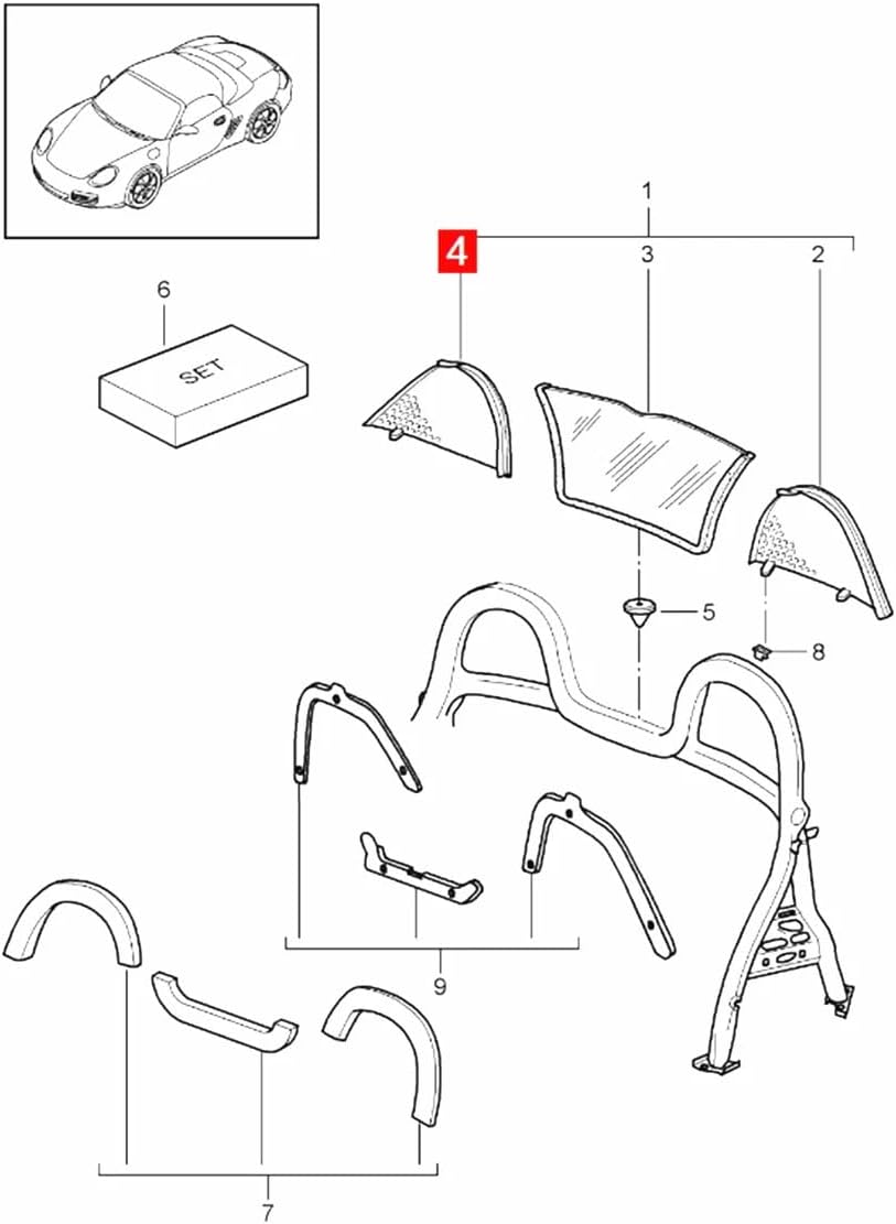 OE Rear Left / Right Side Roll Bar Wind Deflector Screen Fit for Porsche 987 Boxster 2005 to 2012 (Rear Right Side)