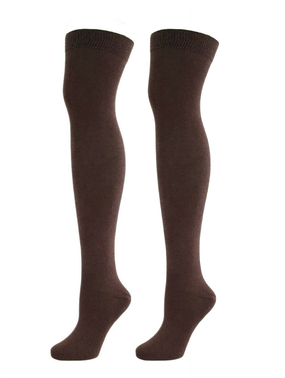 Fashion Lovers Womens Stripe Over the Knee Novelty Fancy OTK Socks Ladies Plain Socks#(Brown Over The Knee Thigh High Fancy Socks#One Size(4-6½)#Womens)