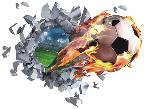 TOARTI 3D Wandtattoo Fußball,62x47cm,Durchbruch Wandaufkleber für Kinderzimmer Jungen,Bunte Fussball Wandbild,Wandtattoo Junge Teenager,Arena Mauer Tür-aufkleber Poster,Wand Deko für Jugendzimmer