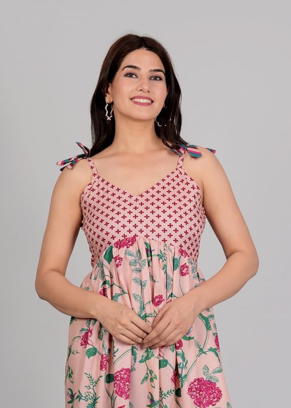 Image of Trendy Stylish Beautiful Shoulder Strap Sleeveless Kurti for Women's Ethnic Wear Gown (Baby Pink)