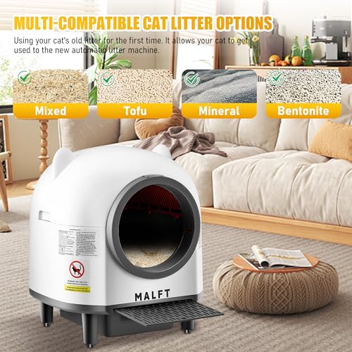 Caja de arena inteligente autolimpiable para gatos – Caja de arena automática de 90 L, control de WiFi/App, modo nocturno silencioso, seguridad antipellizcos, uso multigato con bolsas de basura y - Imagen 6