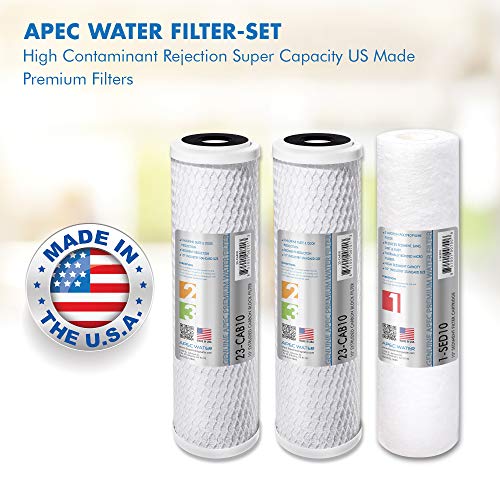 Apec Water Systems Filter-Set Us Made Double Capacity Replacement Stage 1-3 For Ultimate Series Reverse Osmosis System, Standard, White #TOP1