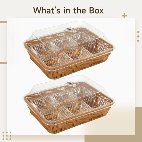 Cesta rectangular para servir tejida a mano con cubierta transparente 7
