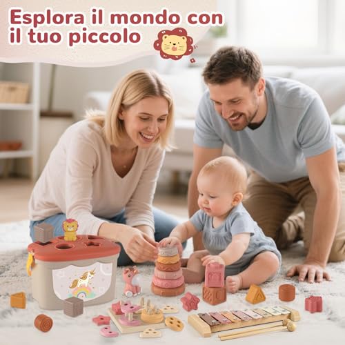 Almaxi Brinquedos Bebés 6-12 Meses | 5 em 1 Brinquedos Montessori Sensorial com Brinquedos de Madeira para Apilar e Classificar, Brinquedo Educativo Bebé 6 9 12 Meses | Presente 6 a 12 Meses