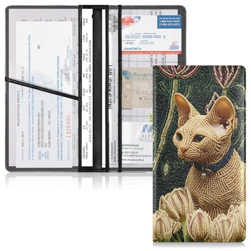 Car Registration and Insurance Holders Vintage Cat Print, PU Leather for License Documents Cards