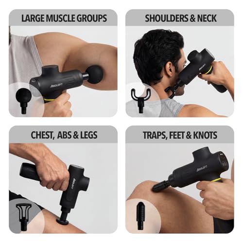 Image of Boldfit BoldGun Turbo Massage Gun for Full Body Pain Relief Heavy Duty Deep Tissue Massager with 4 Pro Heads 6 Speed Levels Digital Display Type-C Charging With 4000mAh Battery for Men & Women, Black