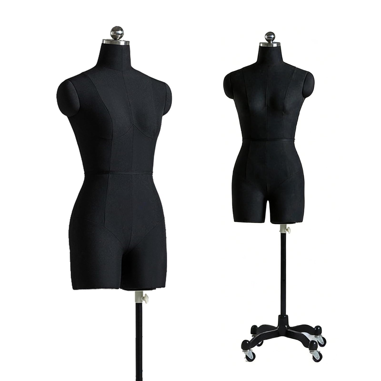 Regulowany manekin krawiecki do szycia, damski manekin o krągłych kształtach z miękkimi ramionami i kółkami, manekin krawiecki w pełnej sylwetce z magnetycznym mocowaniem(Black,Medium)