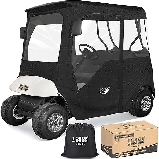 10L0L Golf Cart Deluxe Driving Enclosure 2 Passenger Fits for EZGO TXT RXV Golf Cart Only, Heavy Duty 600D Waterproof Rainproof Portable Drivable Golf Buggy Cover Enclosure - Black