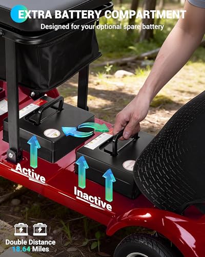 Image of 41LB Lightweight Mobility Scooters for Seniors - 4 Wheel Powered Mobility Scooter, 18.64 Mile Portable Folding Electric Scooter for Adults, Suit Camping Traveling, Airline Approved (1 Battery, Red)