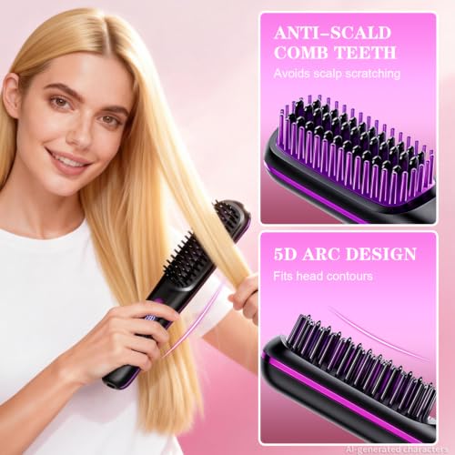 Image of Go Brush Pro Cordless Hair Straightener Brush, Portable Straightener Brushs for Travel, Fast Heating Cordless Mini Hair Brushs with LED Display, 3 Adjustable Temperatures for All Hair Types, Black