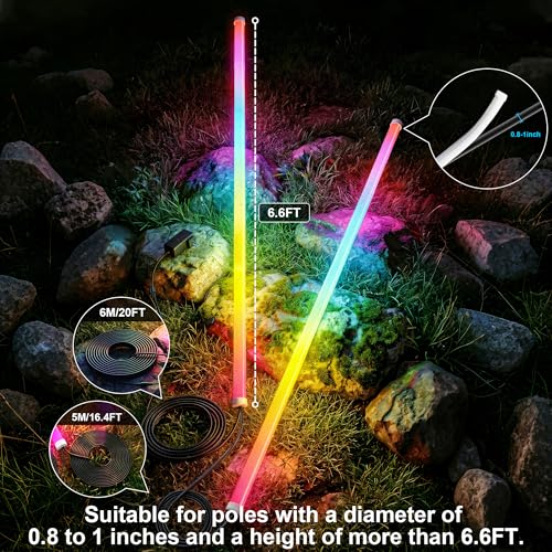 Image of AILBTON 2-Pack 6.6FT RGB+IC Neon Ambient Light for Poles,Outdoor Clip-on Chasing Effect Lighting, Waterproof Neon Atmosphere Lights for Patio Outdoor Living Camping Party