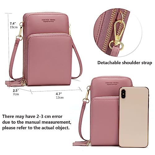 Image of myfriday Small Cell Phone Crossbody Bag, Multi-pocket & 6 Card Slots | 6 card slots, multi-pocket zipper layout and soft synthetic leather keep phone, lipstick, coins and keys ready outdoors