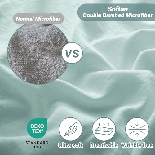 Image of Softan Microfiber Twin Sheet Set with Non-Slip Corner Straps, Dusty Blue | 15 inch Deep Pocket Fitted Bed Sheets, Double Brushed Microfiber, Cozy Sheets & Pillowcase for All Season
