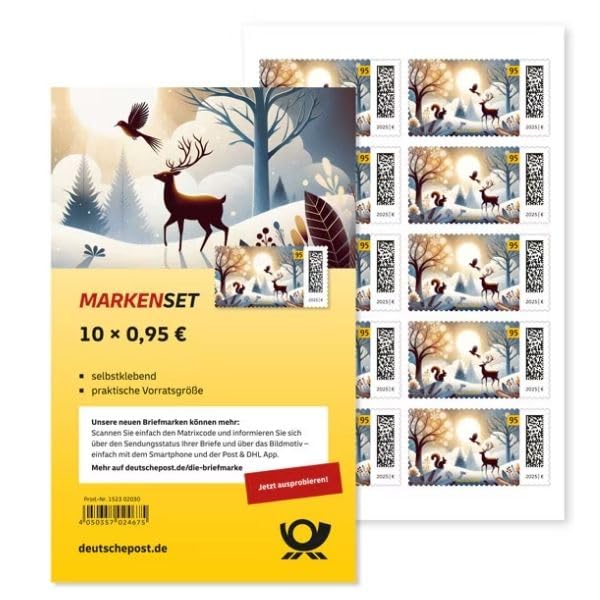 Deutschepost Sonderbriefmarken 10x 0,95€ Briefmarken selbstklebend, für Standardbriefe bis 20g & Postkarten Winterlandschaft Motiv