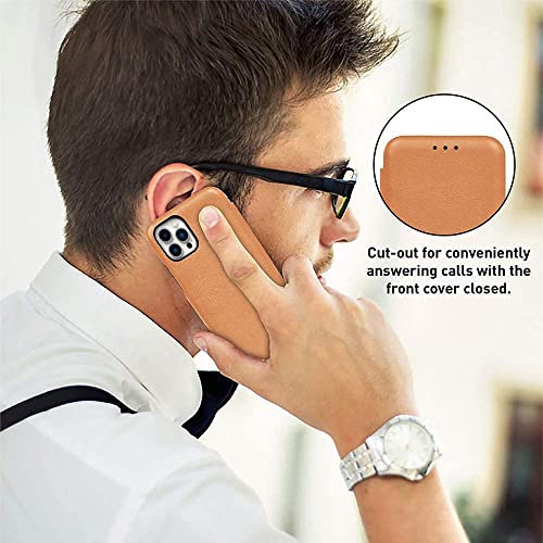 Image of PULOKA iPhone 13 PRO MAX Pu Leather Flip Back Cover Leather Wallet Case with Card Slot & Kickstand Function - TAN