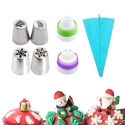 Christmas Pastry Icing Piping Tool,Special Stainless Steel Russian Piping Tips Set,Cake Decorating Tools (SET OF 7)