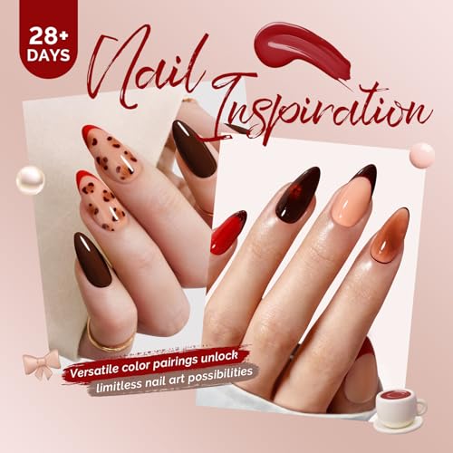 Image of MelodySusie Red Brown Gel Nail Polish Set - 6 Colors Burgundy Red Glitter Beige Brown Soak Off UV LED Gel Polish Gift for Women Nail Art Manicure Salon DIY Nail Design Decoration at Home