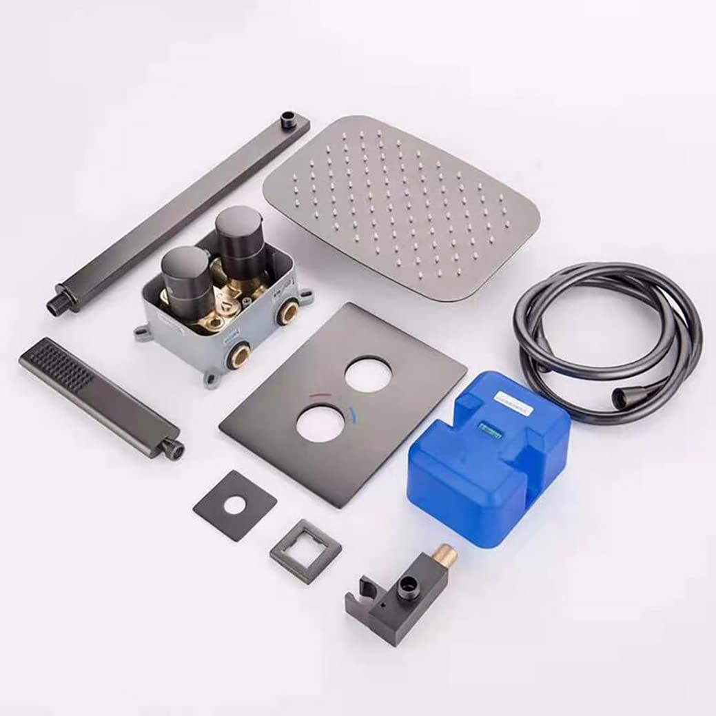 Conjunto de grifería termostática empotrada de Pared Gris para Ducha Tipo Lluvia con Cabezal de Ducha de 10 x 8 Pulgadas y Ducha de Mano, Conjunto de Ducha de Lujo,A