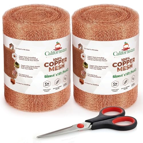 Image of Copper Mesh Roll for Rodent Control | 4 Inch x 16 Feet | Pack of 2 Rustproof Copper Mesh | Rodent Bat and Snail Barrier | Hole Blocker for Gaps, Vents and Water Openings | Includes Scissor