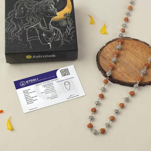 Image of Astrotalk OM Bead Rudraksha Mala | 5 Mukhi Rudraksha Mala Original with Silver OM Bead for Focus, Protection & Spiritual Growth | For Office & Daily Wear | Gift for Man & Woman