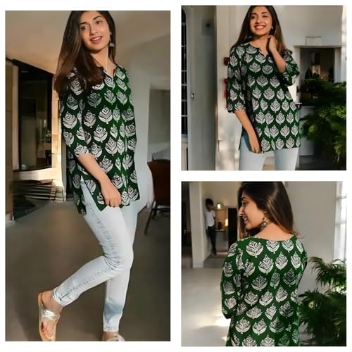 Image of Women's Short Kurti in TopsTunic Rayon Cotton Blend | Ladies Ethnic Tunic