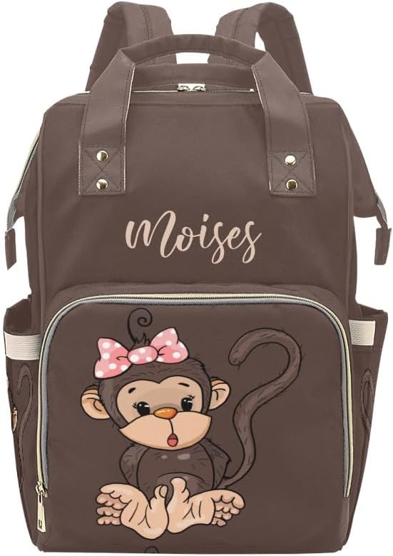 Personalized Diaper Backpack Cute Girl Monkey Multi Function Diaper Bag Travel Daypack Nursing Nappy Changing Bag Shower Gift