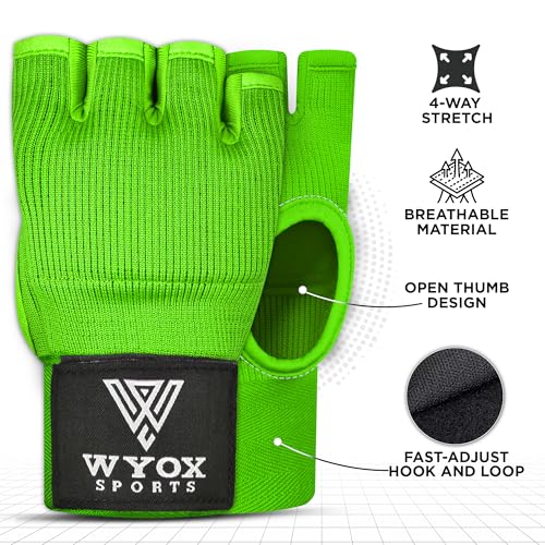 Image of WYOX Gel Boxing Hand Wraps Inner Gloves for Men & Women - 80cm /31inch Quick Wrist Strap, Padded Knuckle Support, Fingerless MMA Muay Thai Kickboxing Wraps for Training, Punching & Martial Arts