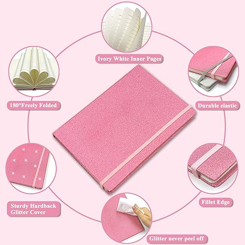 Rosa Glitzer Notizbuch A5 Liniert, 21x14,5cm 80 Blätter Funkelnder Glitzer Löst Sich Nie Ab Teenager Notizbuch Blanko Hardcover Tagebuch Mädchen Geschenk für Schreiben Home Office Schule Arbeit
