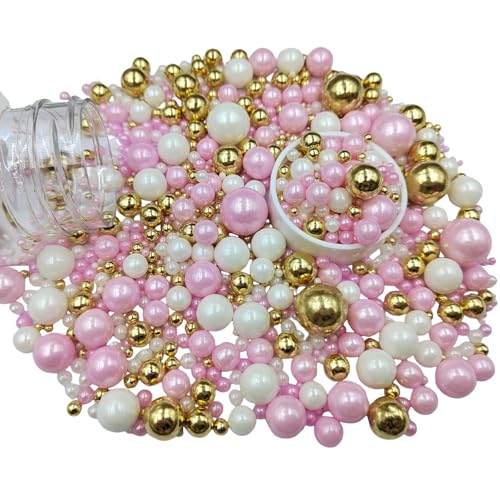 Image of Edible White Pink Gold Sugar Pearls Candy Sprinkles 120G / 4.23Ounce Baking Cake Sprinkles Cupcake and Cake Topper Cookie Decorations Wedding Party Valentines Halloween Christmas Supplies