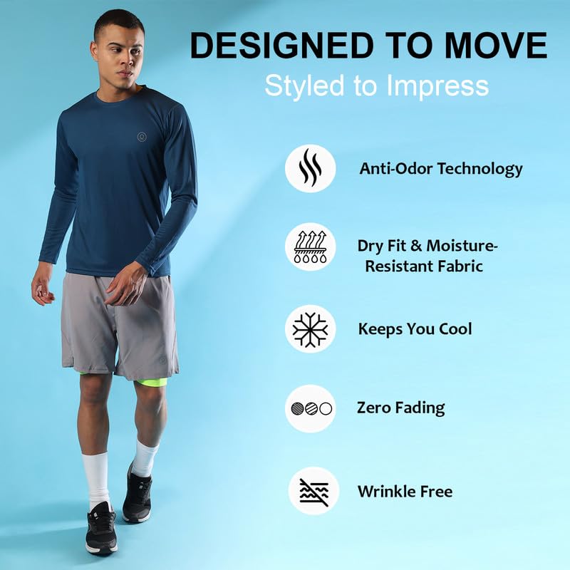 Image of CHKOKKO Gym T Shirts for Men Workout Solid Quick Dry Sports Men T-Shirts Breathable Lightweight Full Sleeve Regular Fit Round Neck Running Stylish Tshirt for man