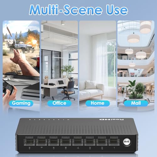 Image of Real HD 2.5Gb Switch, Ethernet Switch 2.5Gb 8 Port Unmanaged, Network Switch for Game Console, NAS, PC, Wireless APs, Plug & Play Fanless, Desktop Wall Mount Network Hub