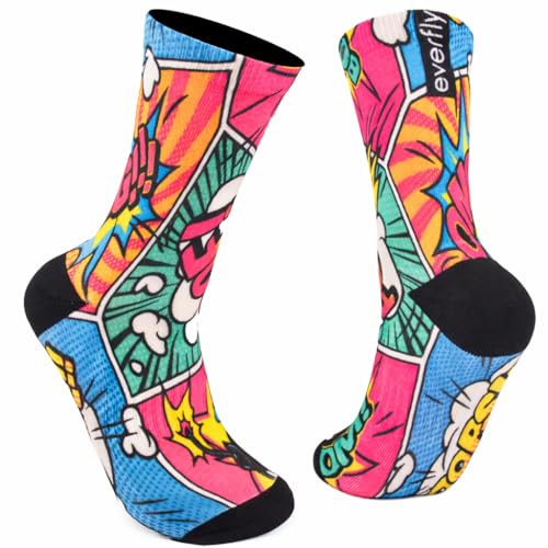 Everfly Calcetines Crossfit - Calcetines Hombre Divertidos Mujer - Media Caña Deporte Gimnasio Padel Baloncesto Ciclismo Running Futbol Senderismo - Tecnico Amortiguacion Comic, 41-45)
