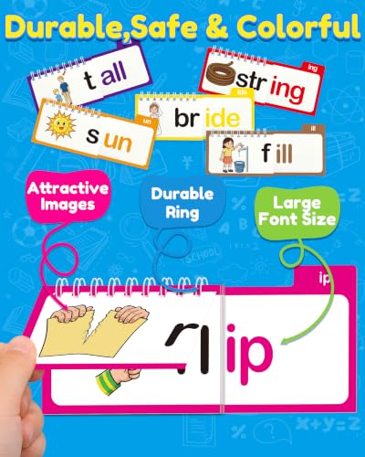 Phonics Flash Cards Word Family Flip Book, 30 Read and Rhyme Flip Books and 10 Test Cards, Sight Words Learn to Read Games for Kids Ages 4-8, Kindergarten Preschool Educational Learning Toys Activity - Image 3