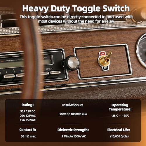 Image of DaierTek Toggle Switch 12V with Gold Handle SPST 12 Volt 30A Heavy Duty On /Off DC Automotive Industrial Car Rocker Toggle Switch