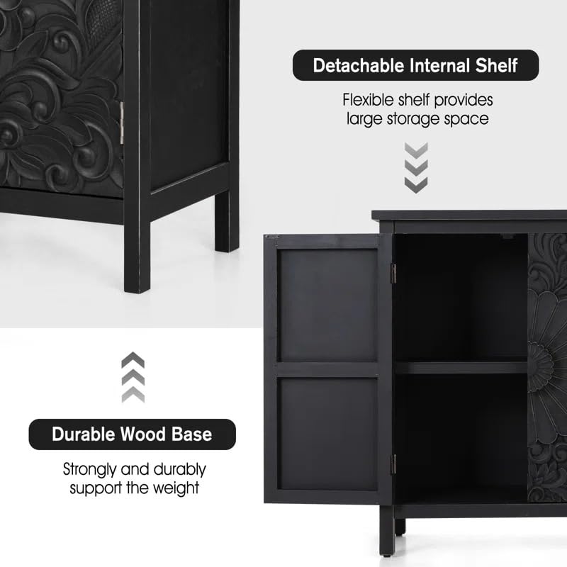 Image of Handicraft Accent Cabinet for Living Room, Mango Wood & Engineered Wood Storage Cabinet, Carved Design, Multiple Styles, 30 x 15 x 30 inches (HOB-Design-2)