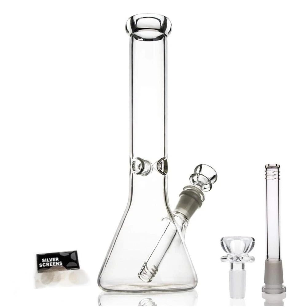 10 Inch Heavy Duty Beaker Bong Water Pipe with 14mm Bowl - Thick Borosilicate Glass, Stable Base