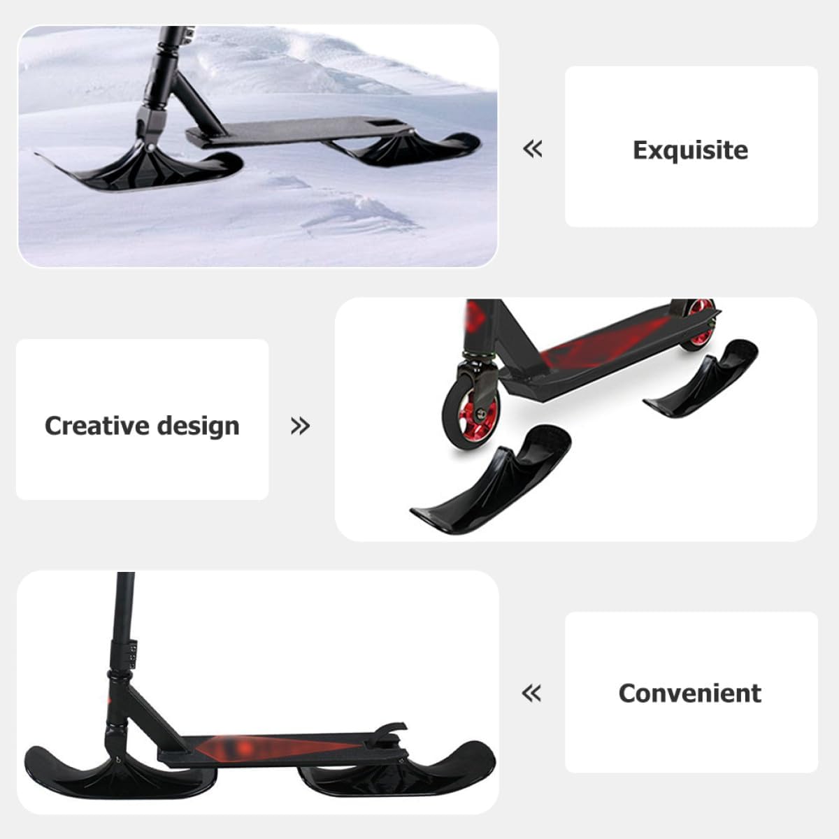 Scooter Snow Sled 2-in-1 Ski Sledge Board Outdoor Winter Sports Equipment 1 Pair with 2 Wheels Snow Scooter Ski Board Accessories Assorted Style Assorted Style