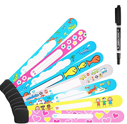 Pulsera Identificativa Niños 16 piezas, Annhao Pulsera Seguridad Anti perdida Pulsera de Emergencia Impermeable Reutilizable para Niños Niñas Bebé con una pluma especial, Niña para Viajar, Piscina