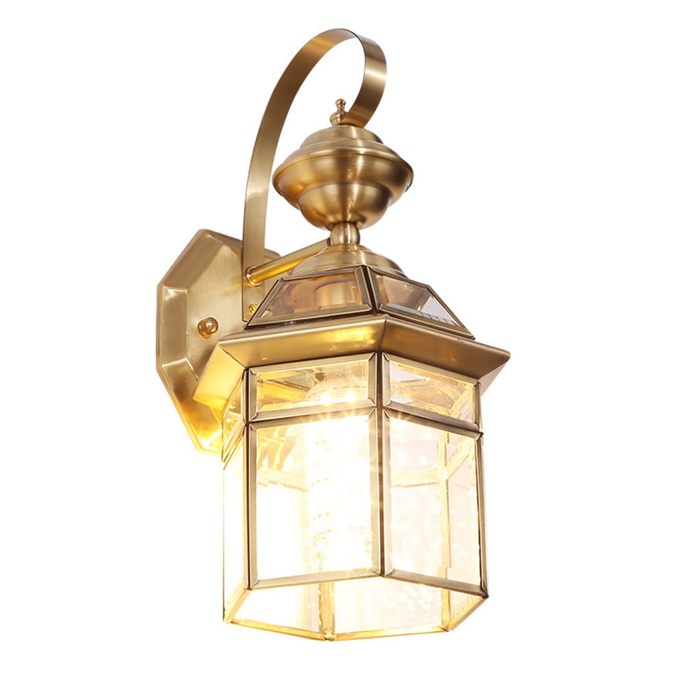 KXEcoLife Industrial Outdoor Wall Lantern Waterproof Lighting Fixtures All Brass Glass Shades Lamps & Sconces for Outside, Modern House, Garage, Patio