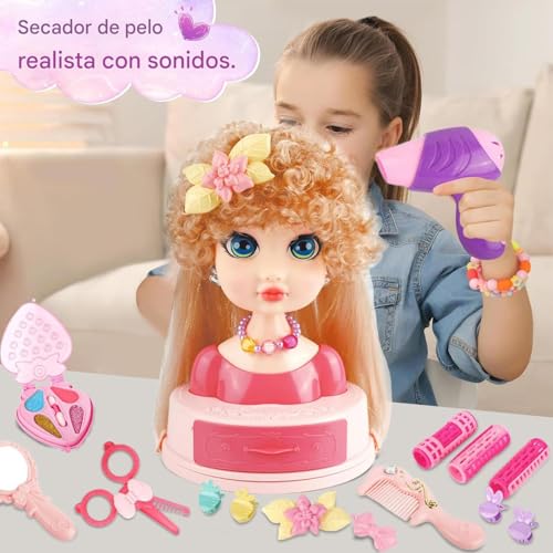 Cabeza de muñeca para peinados infantiles con kit de maquillaje 2