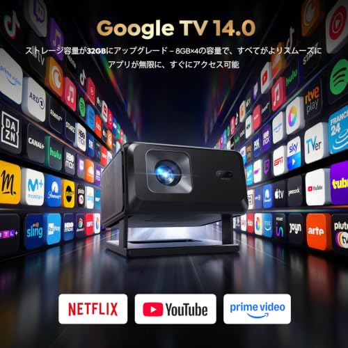 Google TV・AI搭載&プロジェクター 天井投影 家庭用【Netflix対応・YouTube・Prime Video 10,000+アプリ】4K対応1080P 短焦点プロジェクター［オートフォーカス＆自動台形補正］WIFI6&Bluetooth5.4 IOS/Android/パソコン/DVD/PS機/SWITCH接続可 TOPTRO TP3