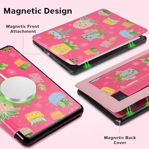 Image of CoBak Lightweight Stand Cute Case for 7 inch Kindle Paperwhite 12th Gen 2024 and Kindle Colorsoft with Right Hand Strap - Compatible with iPhone MagSafe, for Samsung /Anker Wireless Charging Pads