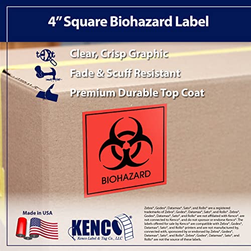 Kenco KL-2208-P Biohazard Warning Labels 4 Inch X 4 Inch Inch, Fluorescent Red-Orange Hazardous Stickers 250 Labels Per Roll For Medical And Industrial Use And More thumb #5