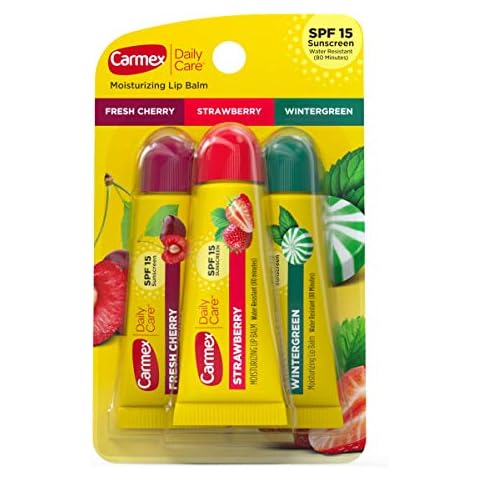 Carmex Daily Care Moisturizing Lip Balm Pack, Lip Balm With Sunscreen in Fresh Cherry, Strawberry and Wintergreen -0.35 Ounce (Pack of 3) Cover
