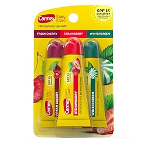 Carmex Daily Care Moisturizing Lip Balm Pack, Lip Balm With Sunscreen in Fresh Cherry, Strawberry and Wintergreen -0.35 Ounce (Pack of 3)